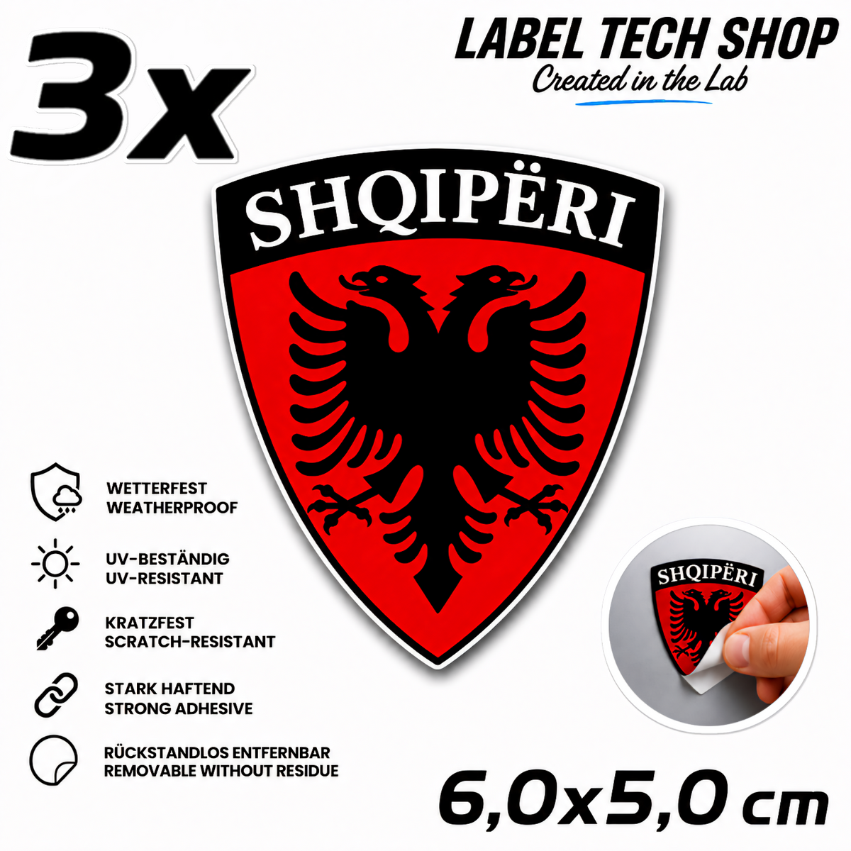 🇦🇱 Albanien Shiqpëri Aufkleber Albania Sticker Adler Wappen Emblem Auto Helm 6,0x5,0cm NR.004