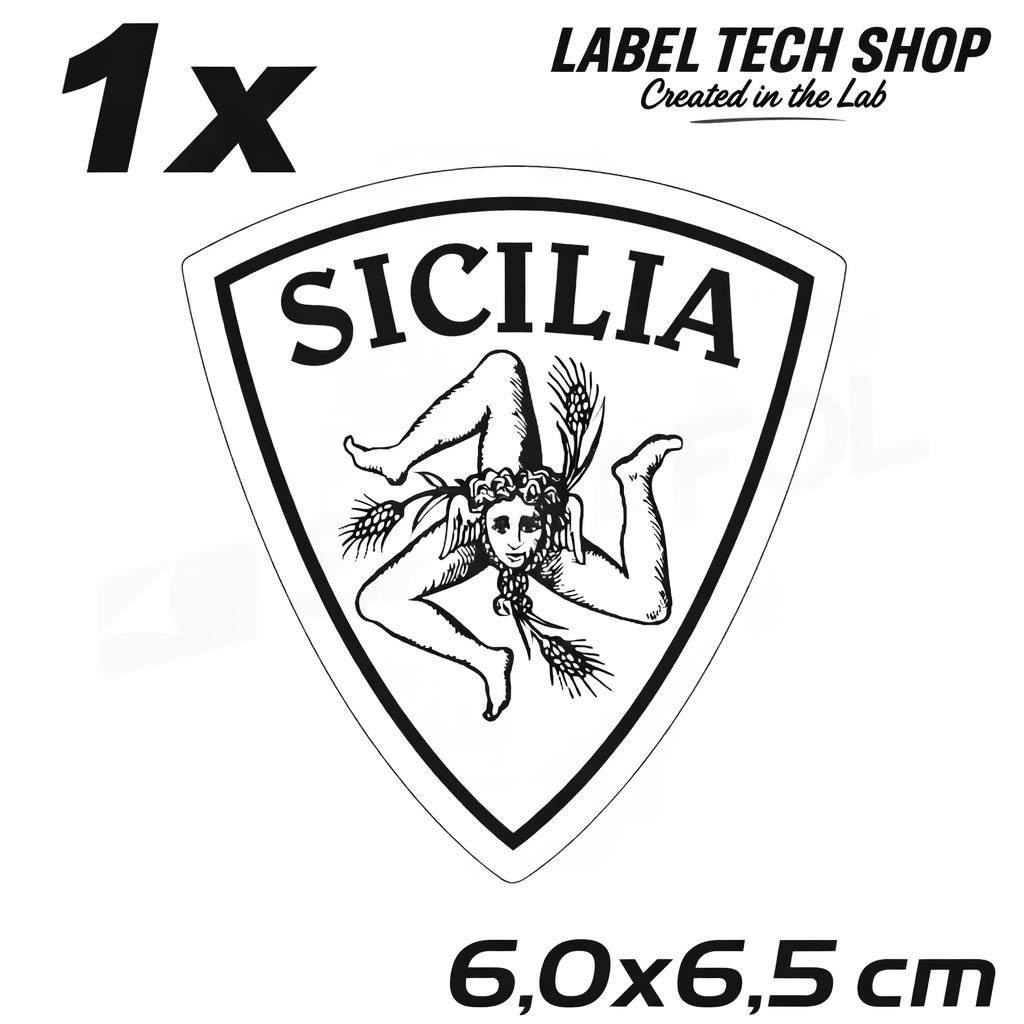 1x Sizilien Aufkleber, Sicilia Sicily Flag Wappen Sticker Black,White 6,0x6,5cm (063)