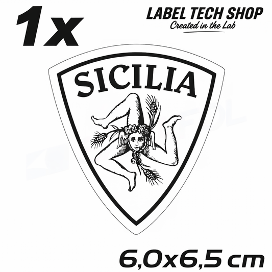 1x Sizilien Aufkleber, Sicilia Sicily Flag Wappen Sticker Black,White 6,0x6,5cm (063)