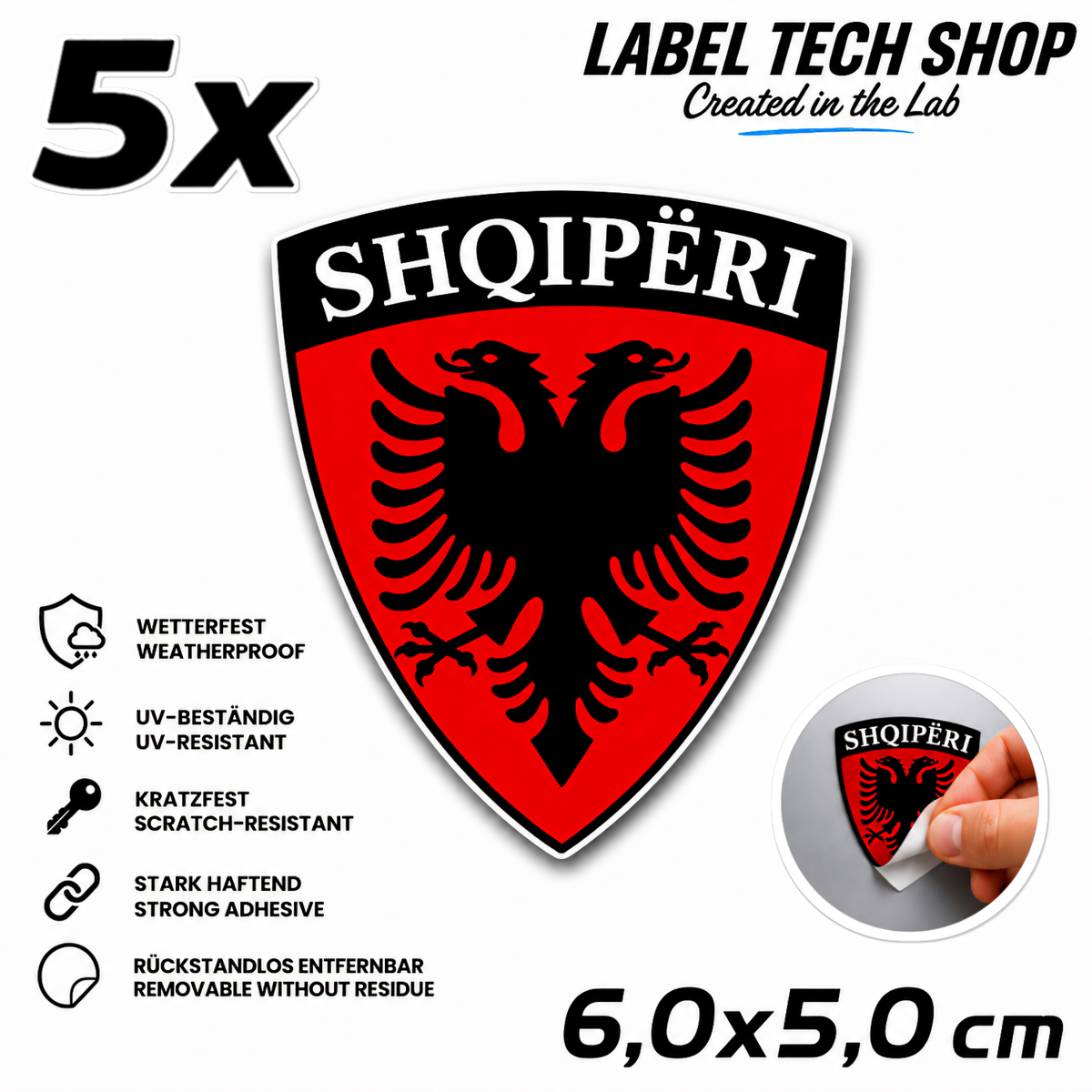 🇦🇱 Albanien Shiqpëri Aufkleber Albania Sticker Adler Wappen Emblem Auto Helm 6,0x5,0cm NR.004