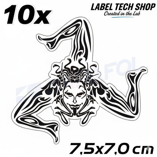 10x Sizilien Trinacria Aufkleber Transparent Schwarz – Sicilia Sticker 7,5x7,0cm (064)