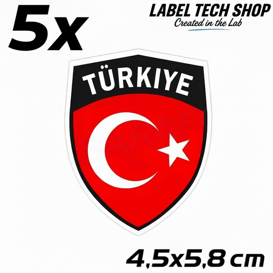 5x Türkei Aufkleber Türkiye Turkey Bayrak Flagge Emblem Sticker 4,5x5,8cm (101)