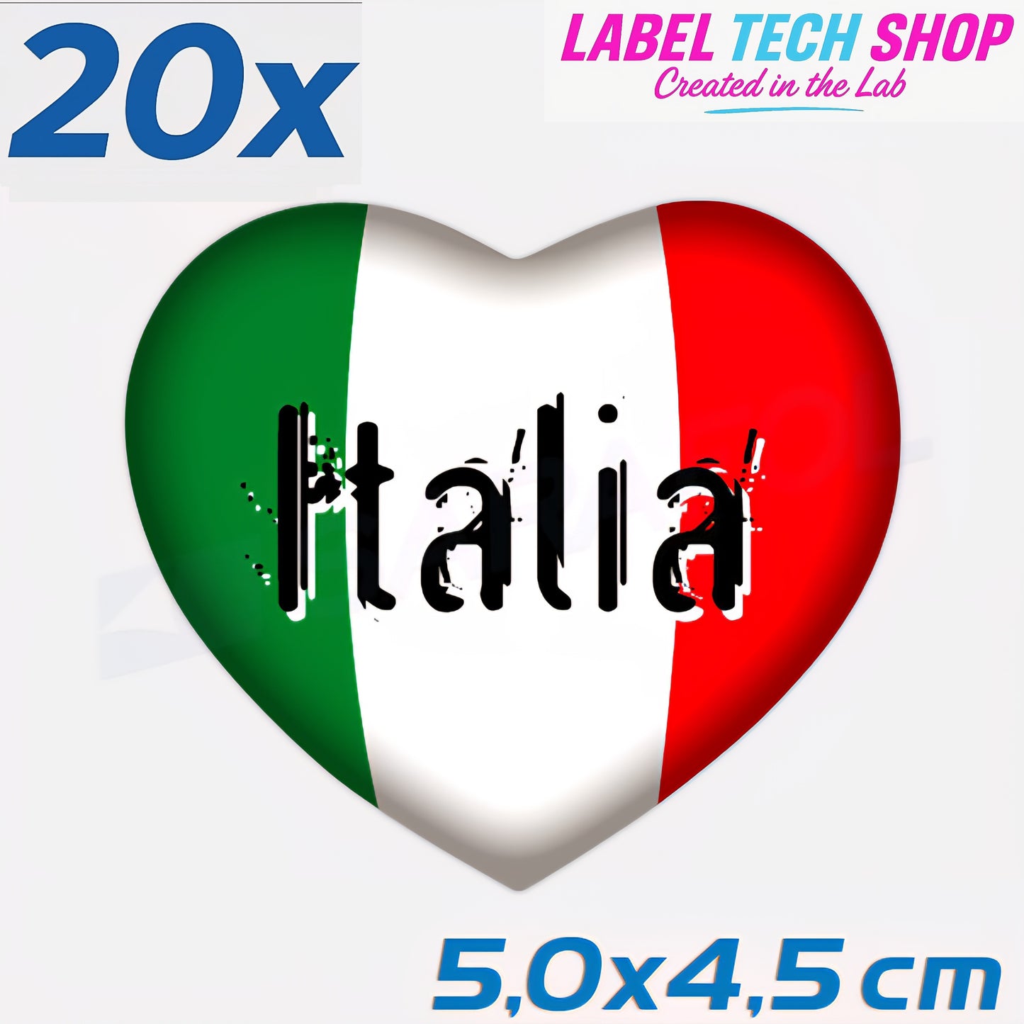 20x Italia/Italien Aufkleber Herz 5×4,5cm Flagge Italien Adesivo Cuore Sticker 060