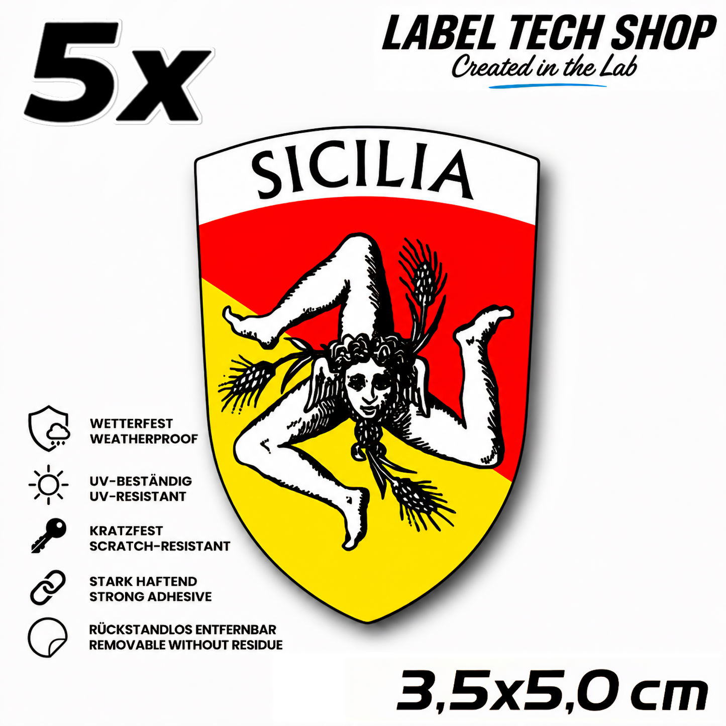 Sizilien Aufkleber Adesivo Siciliano Sicilia Sicily Sticker Flagge Wappen Emblem Auto Helm 3,5x5,0cm NR.017