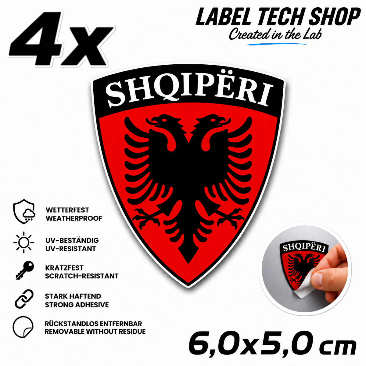 🇦🇱 Albanien Shiqpëri Aufkleber Albania Sticker Adler Wappen Emblem Auto Helm 6,0x5,0cm NR.004