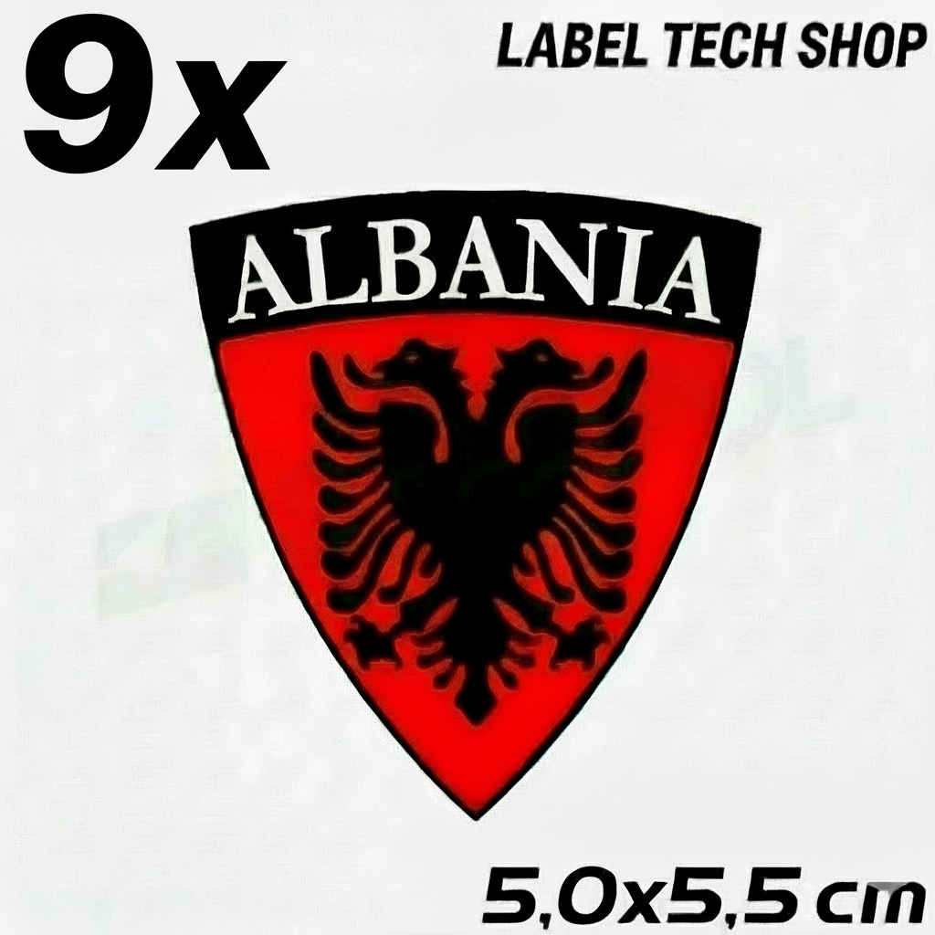 9x Albania Shqiponja Wappen Sticker – Albanien Flagge Emblem Aufkleber 5,0x5,5cm (004)