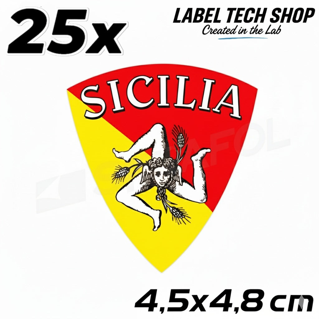 25x Sizilien Aufkleber – Sicilia Sicily Flagge Wappen Sticker 4,5x4,8cm (019)