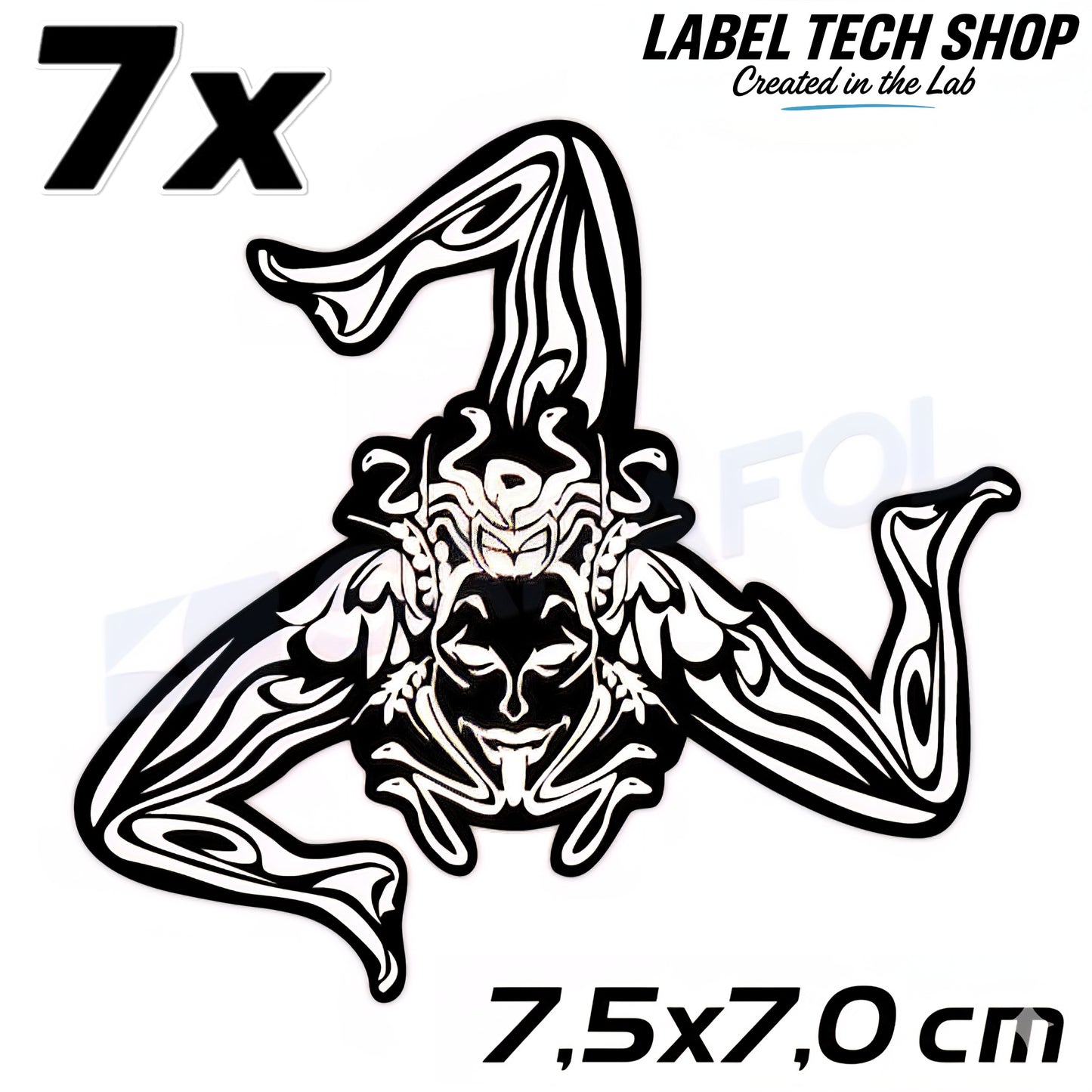 7x Sizilien Trinacria Aufkleber White Black – Sicilia Sicily Sticker 7,5x7,0cm (026)