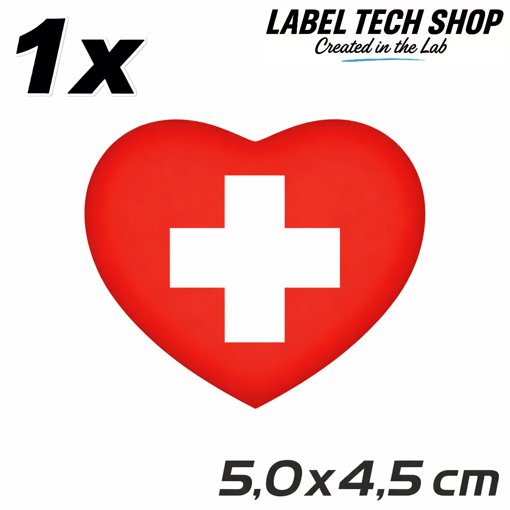 Schweiz Swiss Switzerland Herz Aufkleber Sticker – Svizzera Flag Heart Sticker – Auto Laptop Helm Geschenk – 5,0 × 4,5 cm (059)