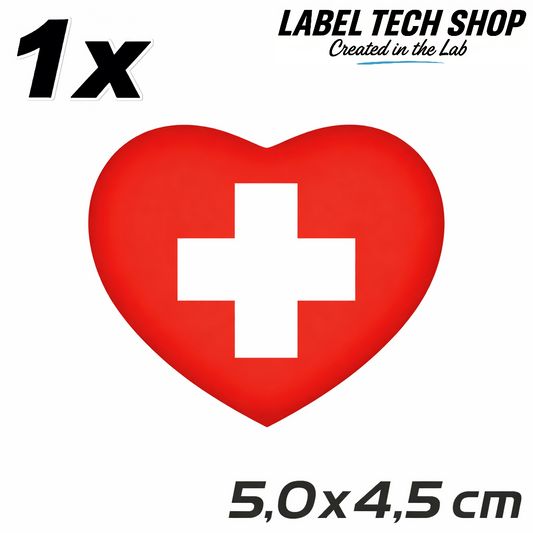 Schweiz Swiss Switzerland Herz Aufkleber Sticker – Svizzera Flag Heart Sticker – Auto Laptop Helm Geschenk – 5,0 × 4,5 cm (059)