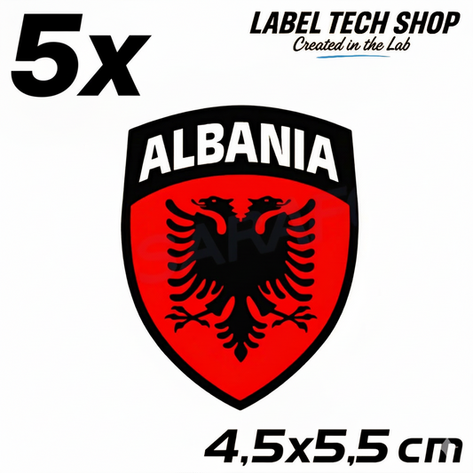 5x Albanien Aufkleber Shqipëria Shqiponja  – Albania Flagge Emblem Wappen Sticker 4,5x5,5cm (100)