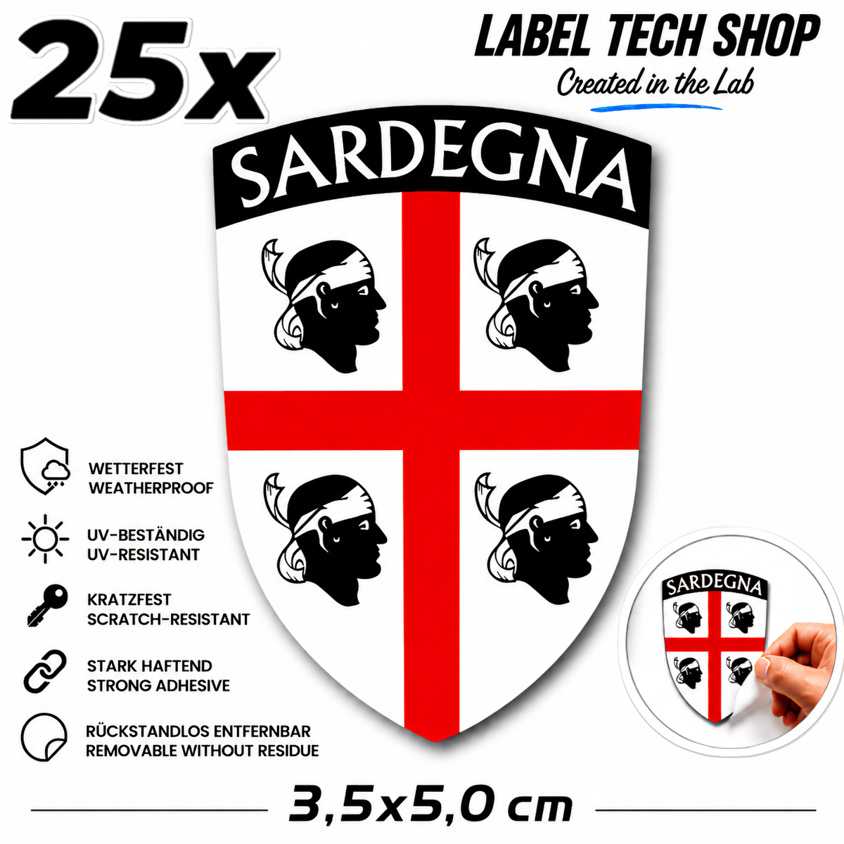 Sardegna Sardinien Sardinia Aufkleber Adesivo Sticker Quattro Mori Flagge Wappen Emblem Auto Helm 3,5x5,5cm NR.015