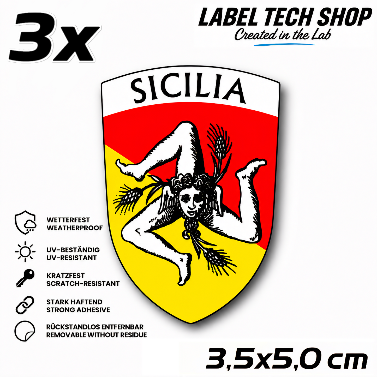 Sizilien Aufkleber Adesivo Siciliano Sicilia Sicily Sticker Flagge Wappen Emblem Auto Helm 3,5x5,0cm NR.017