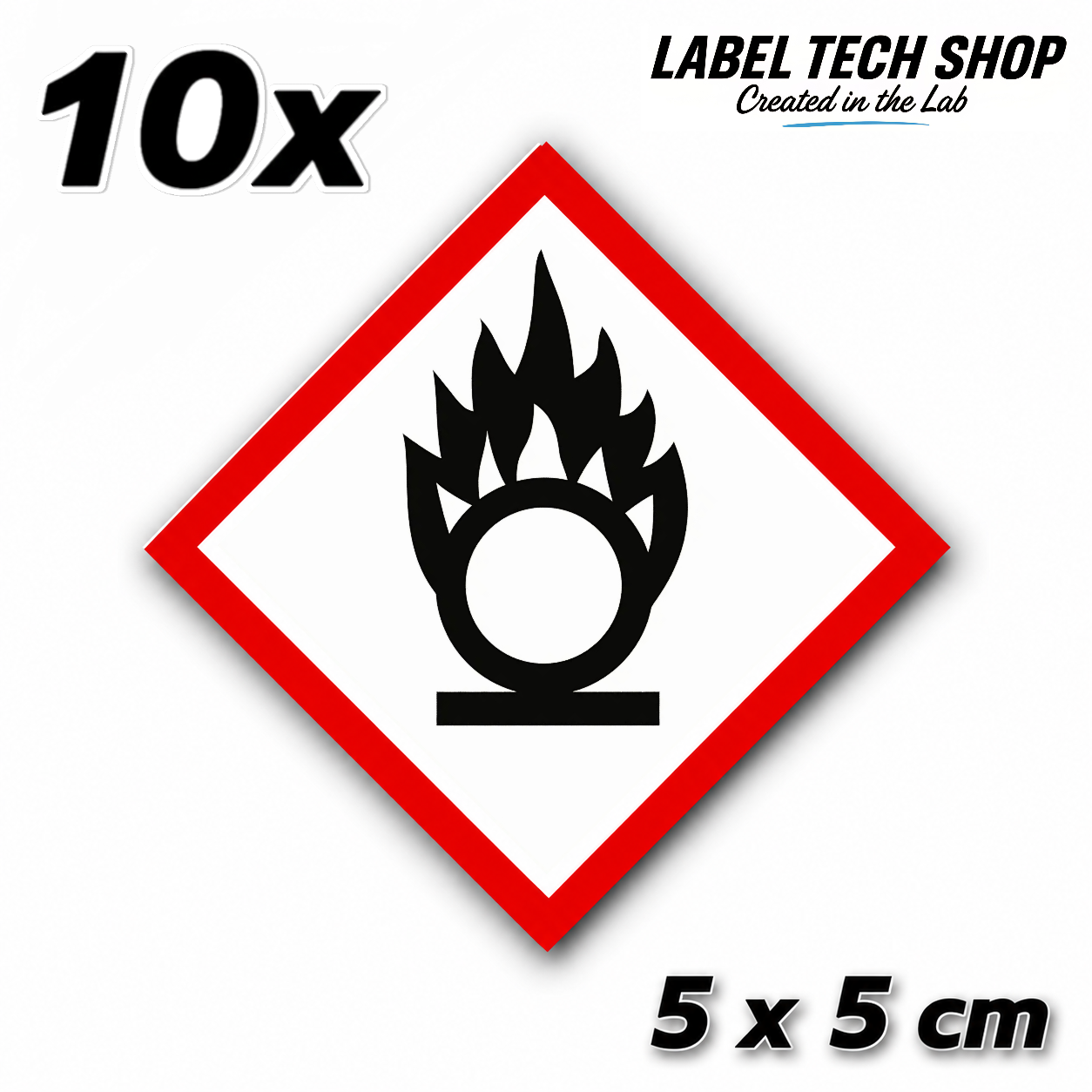 GHS03 Brandfördernd Aufkleber Oxidizing Hazard Sticker Gefahrstoffsymbol Gefahrgut Chemie Labor Kennzeichen nach CLP / GHS Arbeitssicherheit