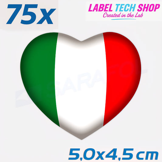 75x Italia/Italien Aufkleber Herz 5×4,5cm Flagge Italien Adesivo Cuore Sticker 046