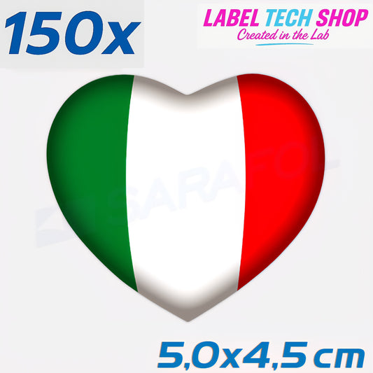 150x Italia/Italien Aufkleber Herz 5×4,5cm Flagge Italien Adesivo Cuore Sticker 046