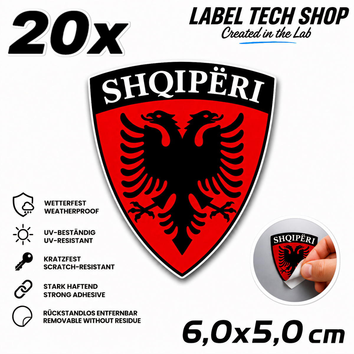 🇦🇱 Albanien Shiqpëri Aufkleber Albania Sticker Adler Wappen Emblem Auto Helm 6,0x5,0cm NR.004