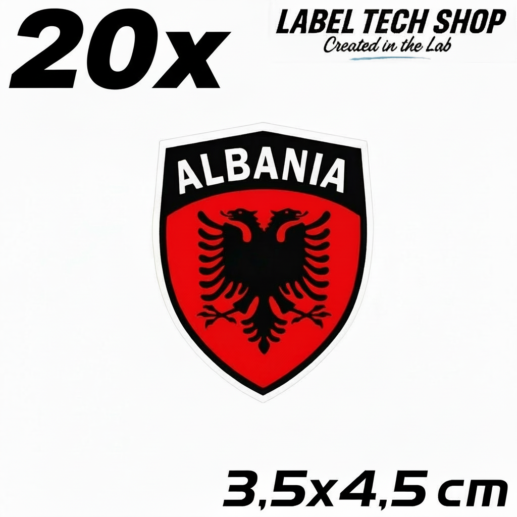 20x Albanien Aufkleber Klein Shqipëria Shqiponja  – Albania Flagge Emblem Wappen Sticker 3,5x4,5cm (108)