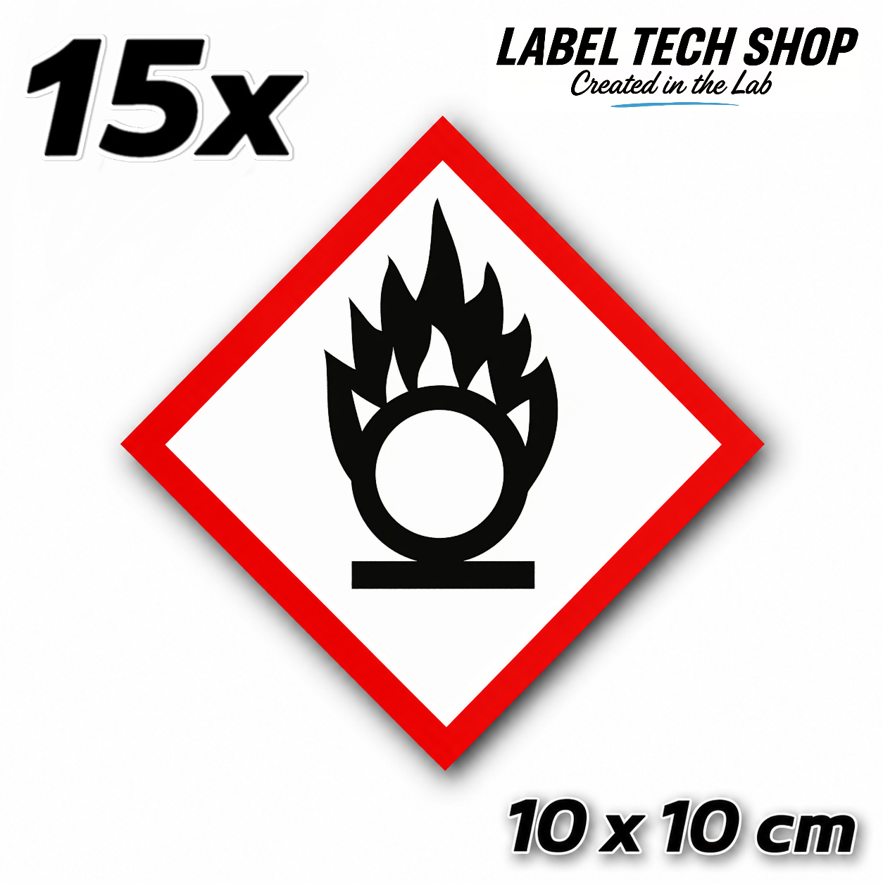 GHS03 Brandfördernd Aufkleber Oxidizing Hazard Sticker Gefahrstoffsymbol Gefahrgut Chemie Labor Kennzeichen nach CLP / GHS Arbeitssicherheit