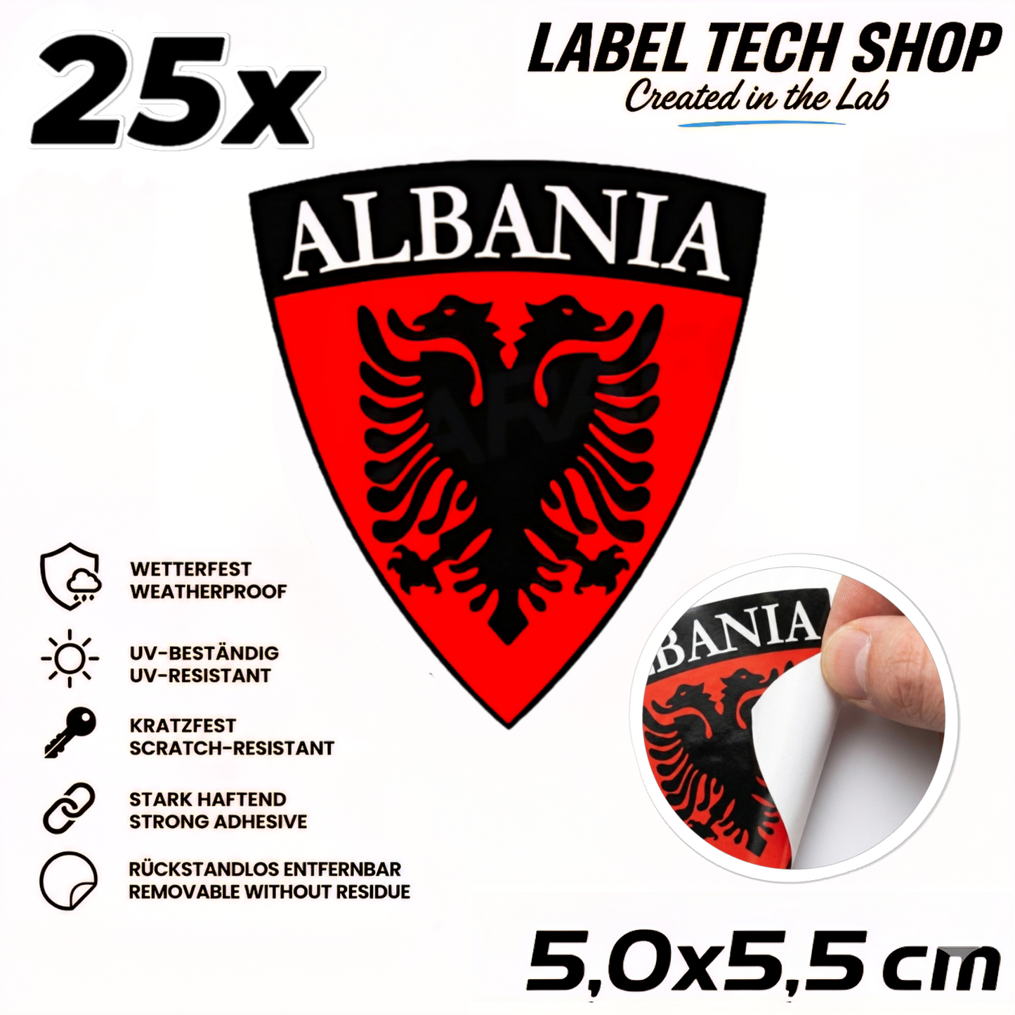 🇦🇱 Albanien Aufkleber Albania Sticker Shqiperia Adler Wappen Emblem Auto Helm 5,0x5,5cm NR.004