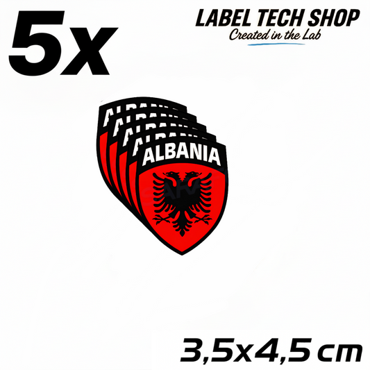 5x Albanien Aufkleber (Klein) Shqipëria Shqiponja  – Albania Flagge Emblem Wappen Sticker 3,5x4,5cm (103)
