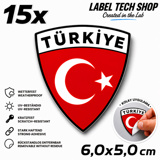 15x Türkei Aufkleber Türkiye Turkey Bayrak Flagge Wappen Sticker 6,0x5,0cm (007)