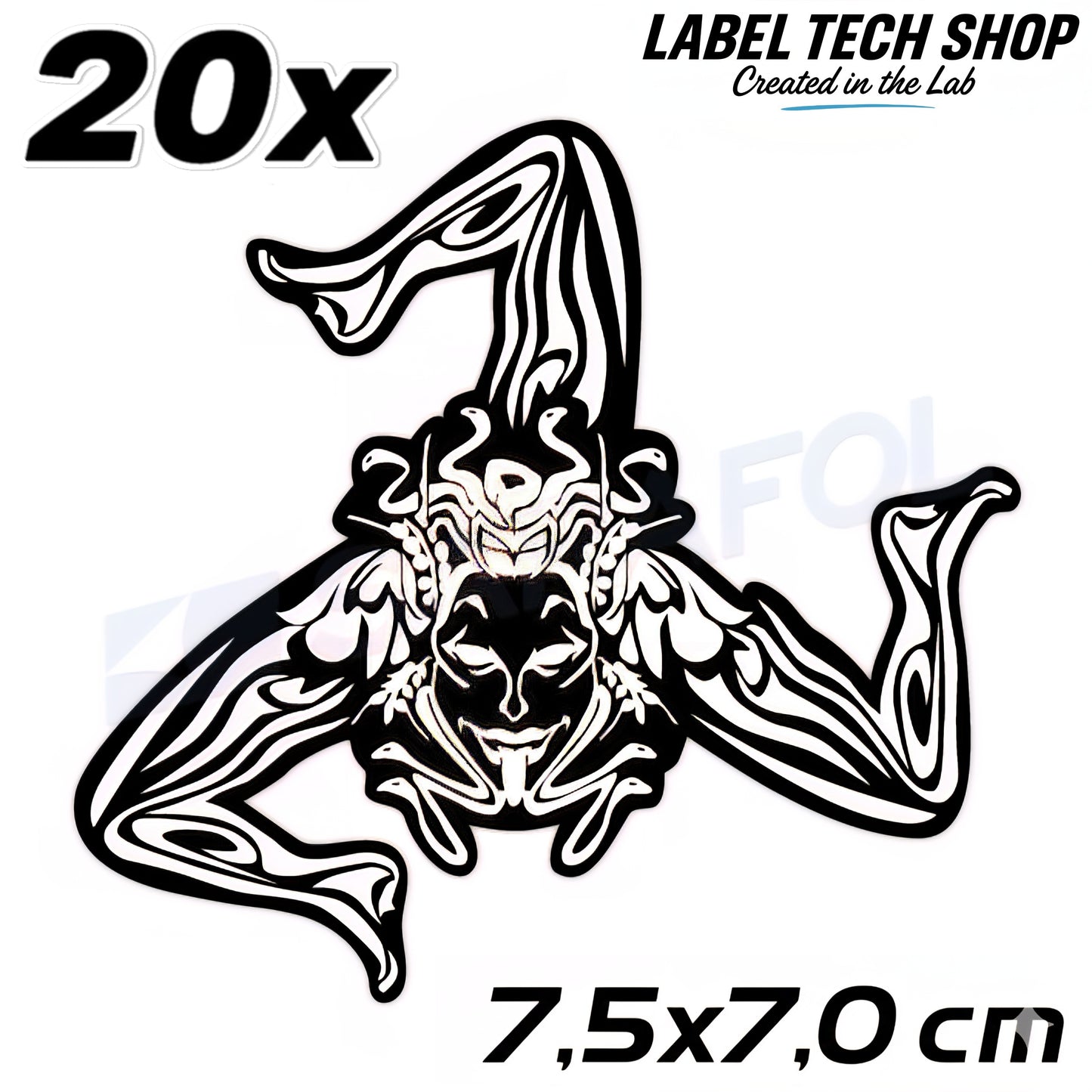 20x Sizilien Trinacria Aufkleber White Black – Sicilia Sicily Sticker 7,5x7,0cm (026)