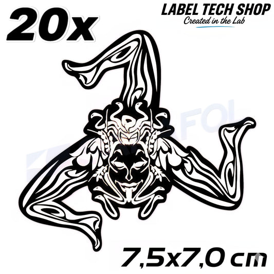 20x Sizilien Trinacria Aufkleber White Black – Sicilia Sicily Sticker 7,5x7,0cm (026)