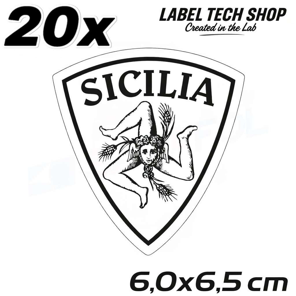 20x Sizilien Aufkleber, Sicilia Sicily Flag Wappen Sticker Black,White 6,0x6,5cm (063)