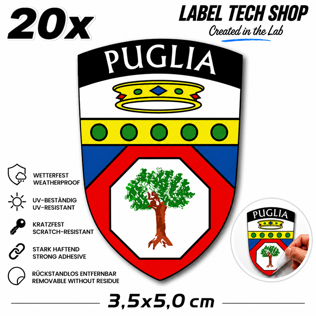 Apulien Puglia Pugliese Aufkleber Adesivo Sticker Bari Foggia Flagge Wappen Emblem Auto Helm 3,5x5,5cm NR.012