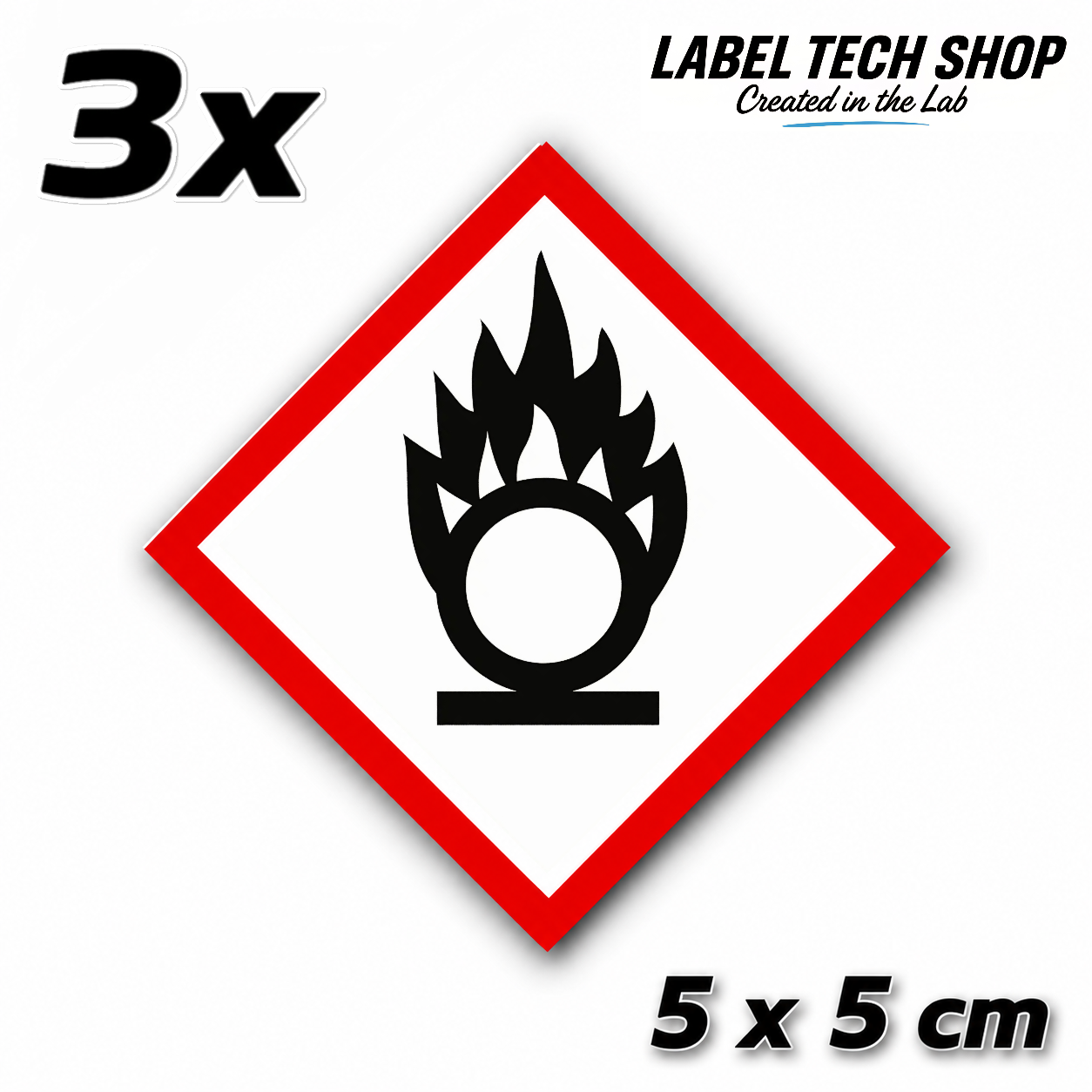 GHS03 Brandfördernd Aufkleber Oxidizing Hazard Sticker Gefahrstoffsymbol Gefahrgut Chemie Labor Kennzeichen nach CLP / GHS Arbeitssicherheit