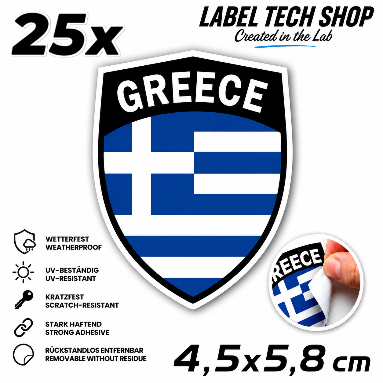 🇬🇷 Griechenland Aufkleber Αυτοκόλλητο Ελλάδας Greece Sticker Flagge Wappen Emblem Auto Helm 4,5x5,8cm NR.111