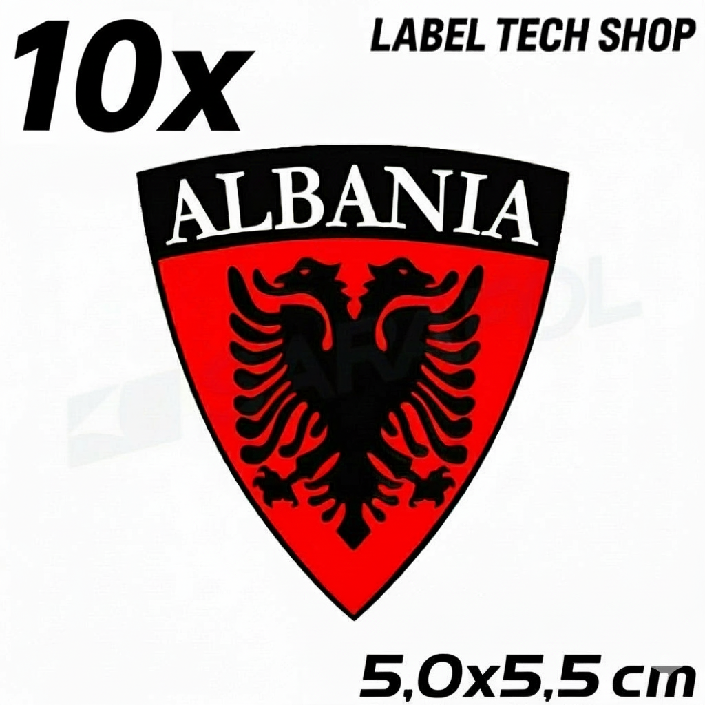 10x Albania Shqiponja Wappen Sticker – Albanien Flagge Emblem Aufkleber 5,0x5,5cm (004)
