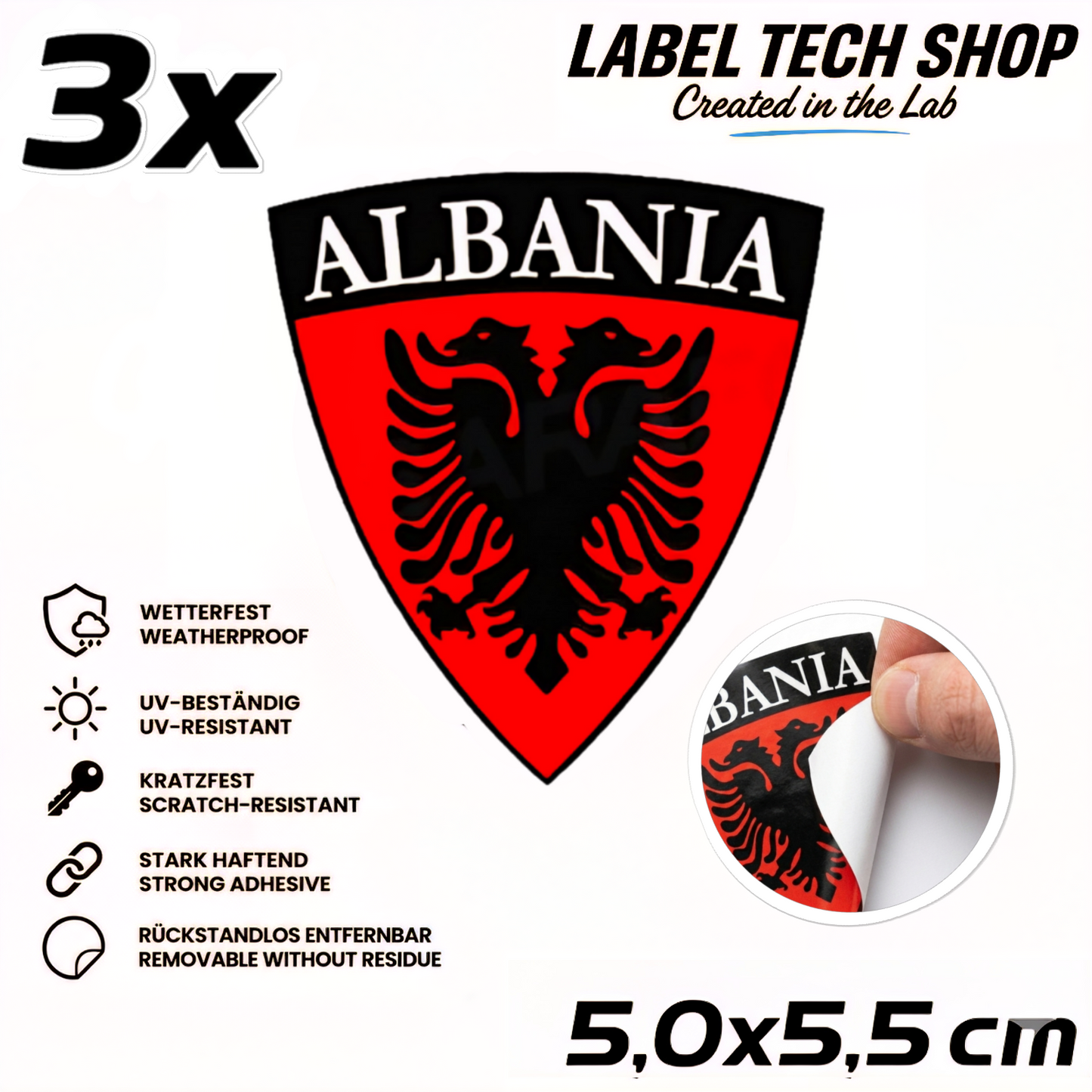 🇦🇱 Albanien Aufkleber Albania Sticker Shqiperia Adler Wappen Emblem Auto Helm 5,0x5,5cm NR.004