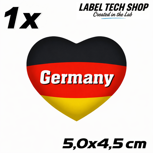 Deutschland Herz Aufkleber (059) – Germany Heart Sticker – Deutschland Flagge – 5,0 × 4,5 cm